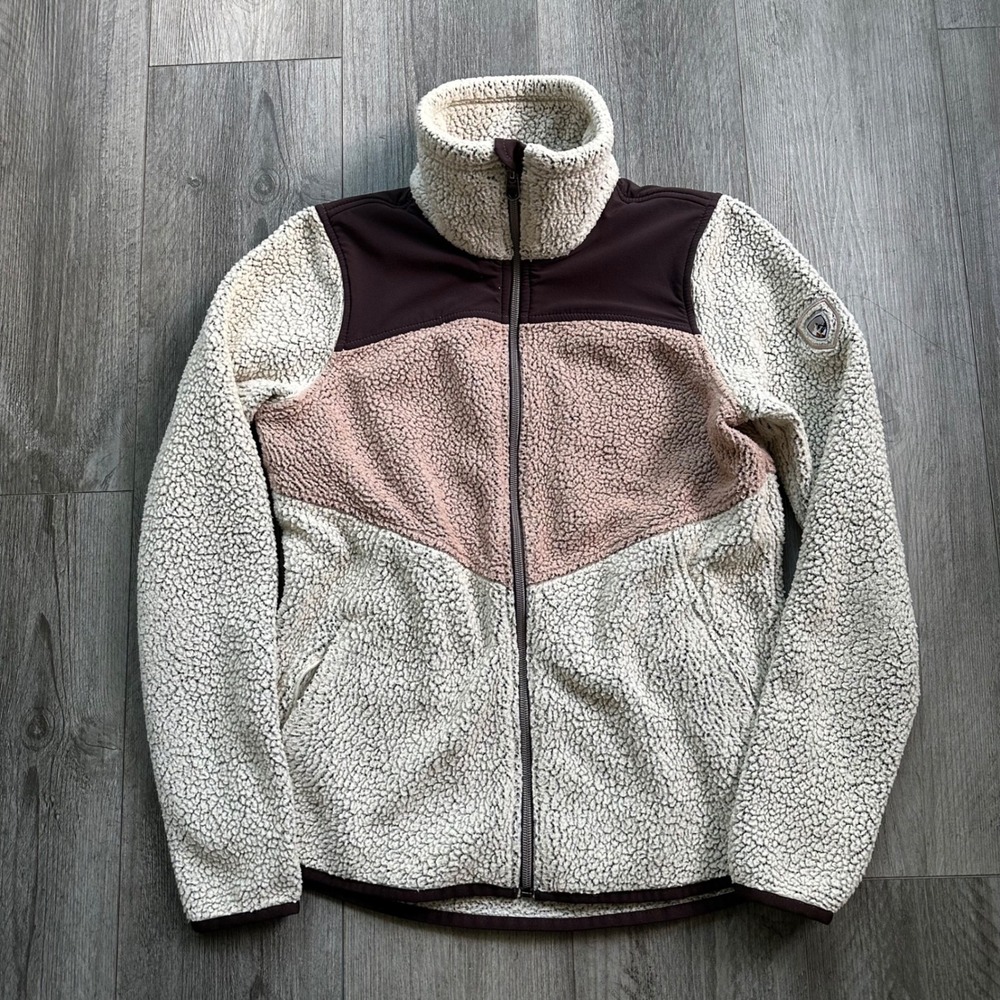 Kuhl Womens S Cream Pink Sherpa Fleece Full Zip Jacket Outdoor Hiking Softshell